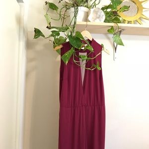 Wine colored jumpsuit with floor length pants